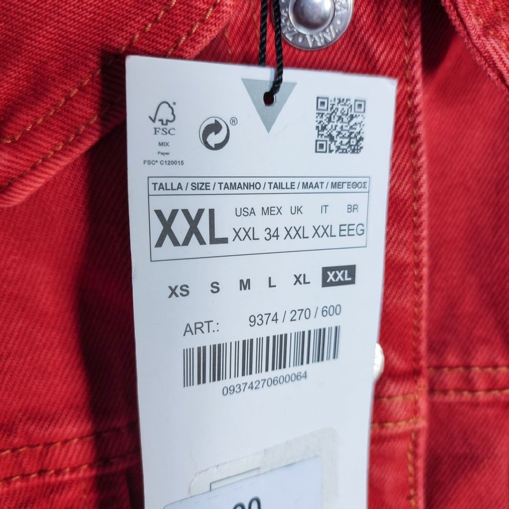 Zara Cropped Red Jean Jacket US size 12-16 - Picture 10 of 15
